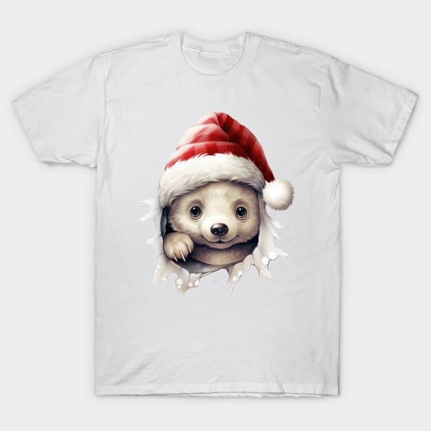 Christmas Peeking Baby Polar Bear T-Shirt by Chromatic Fusion Studio